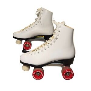 Dominion White Quad Roller‎ Skates Red Wheels Men's Size 7 Made in Canada 7391